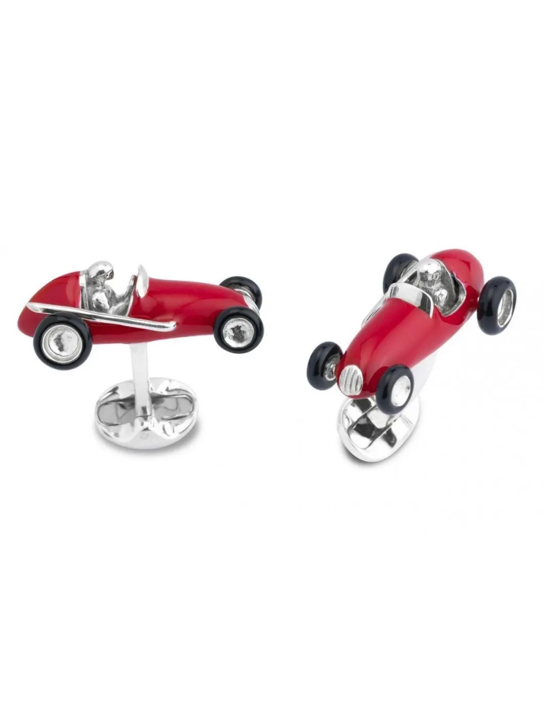 Deakin & Francis - Gemelli Auto da Corsa Rossi in Argento - Coltelleria Lorenzi Milano