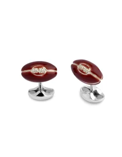 Gemelli da Polso Pallone Rugby in Argento con Smalto Marrone