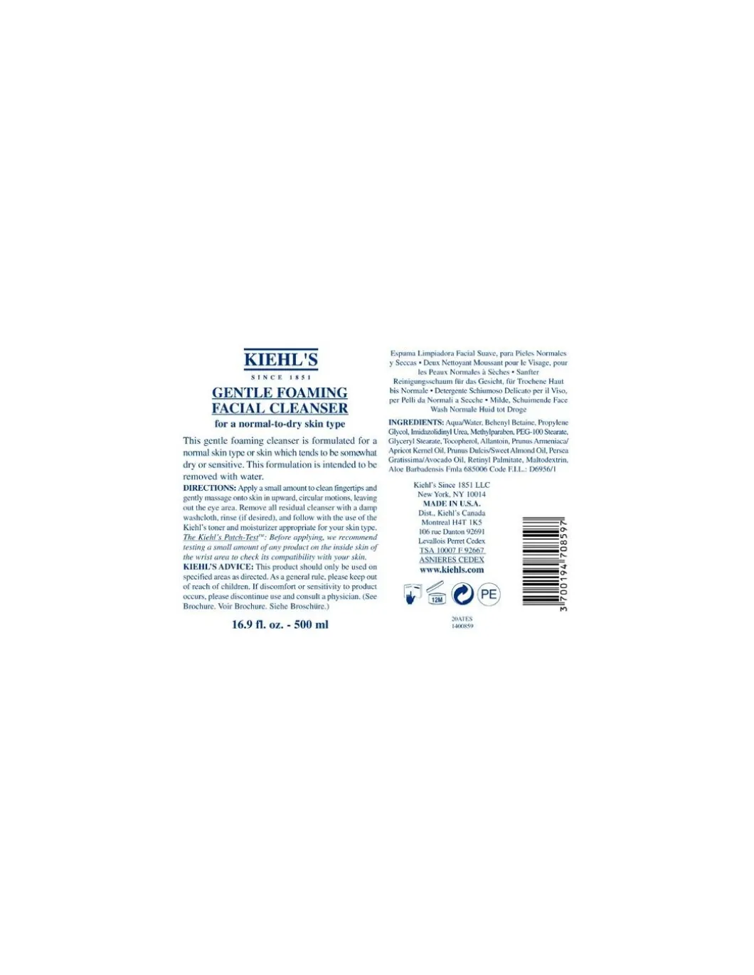 Kiehl's - Gentle Foaming Facial Cleanser 250ml - Coltelleria Lorenzi Milano