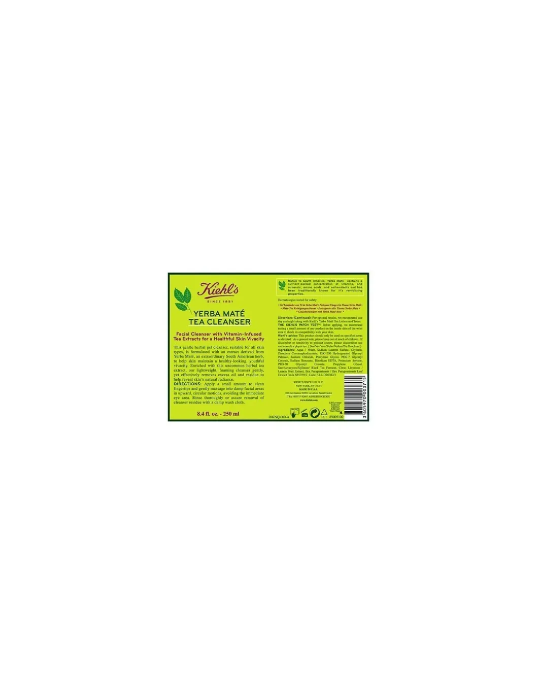 Kiehl's - Yerba Mate Tea Cleanser 250ml - Coltelleria Lorenzi Milano