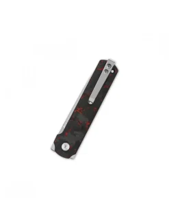 QSP Lark Pocket knife 14C28N blade Red Shredded CF overlay G10 handle