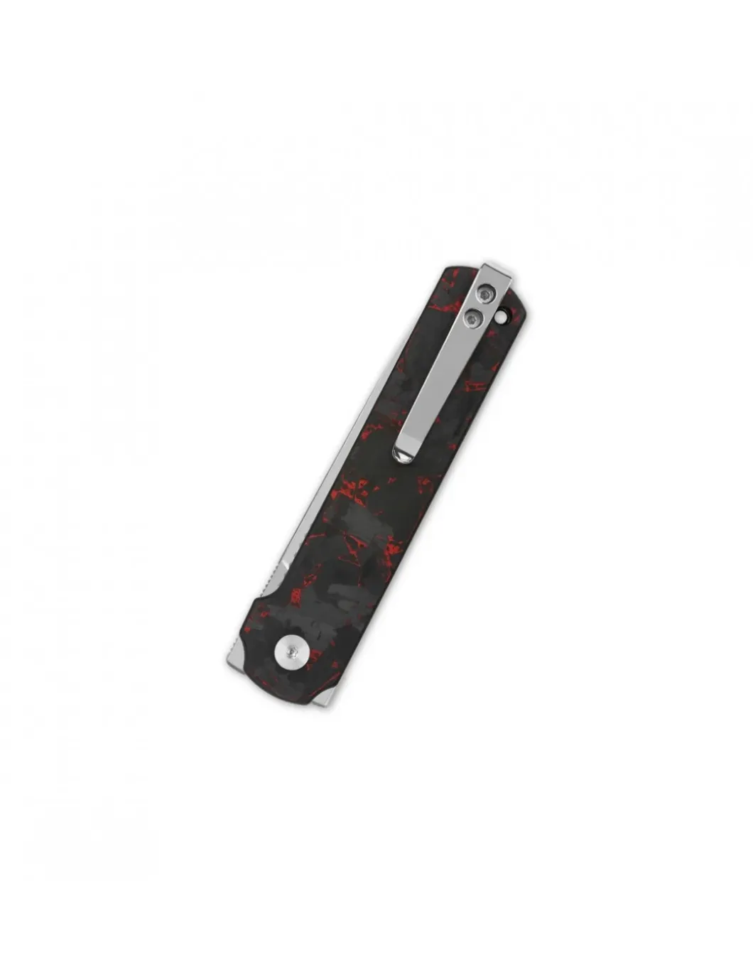 QSP Lark Pocket knife 14C28N blade Red Shredded CF overlay G10 handle